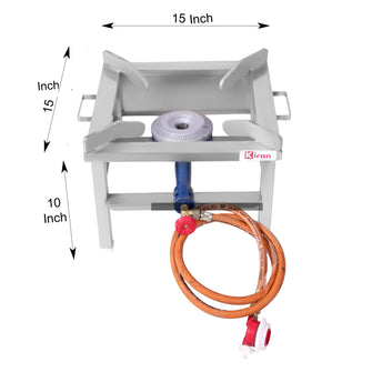 kiran 15x15 SS Gas stove/Bhatti with Jumbo Burner, Hose Pipe and regulator Stainless Steel Manual Gas Stove  (1 Burners)